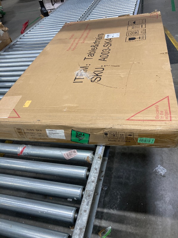 Photo 1 of AWQM Dining Table Set for 4, Modern Kitchen Table and Chairs Set, Faux Marble Tabletop and 4 PU Leather Upholstered Chairs Dining Set for Living Room, Kitchen, Dining, Compact Space - Brown