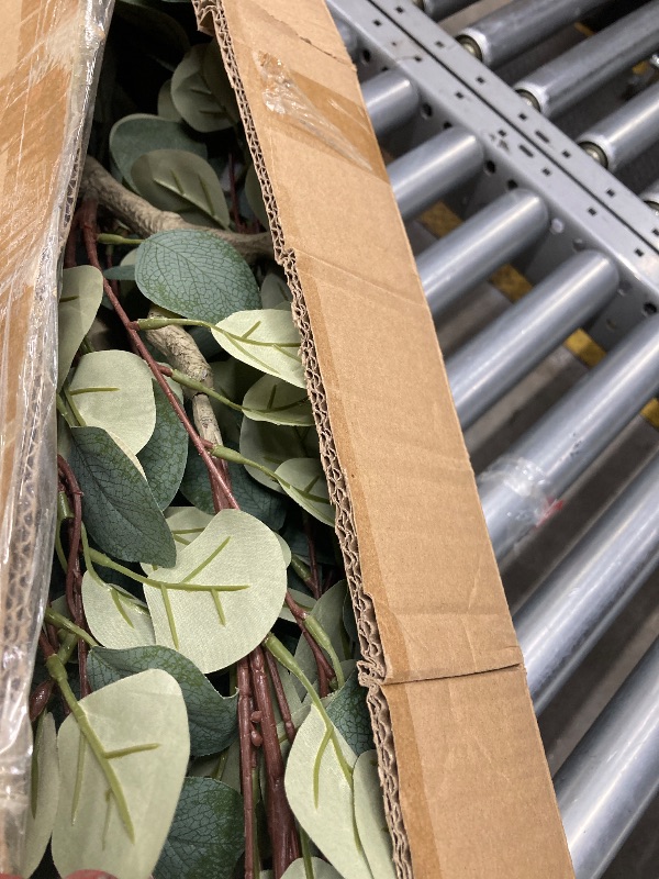 Photo 1 of 2 Pack Artificial Plants 6ft Artificial Eucalyptus Silk Tree in Pot Faux Plastic Eucalyptus Plant with Durable Plastic Trunk for Home Decor Office Ho