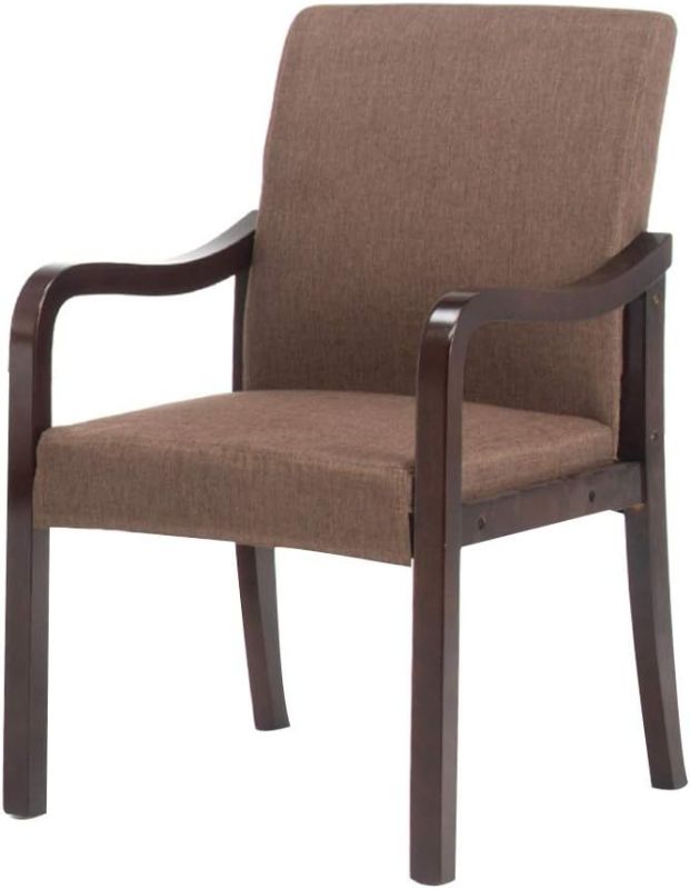 Photo 1 of ***CHIPS AND SPOTS ON WOOD**hair Dining Chair, Ergonomics Cloth Lounge Chair with Armrests Restaurant Chair One-Piece Solid Wood Legs Office Chair Maximum Carrying Capacity: 330lbs (Color : Brown)2pcs