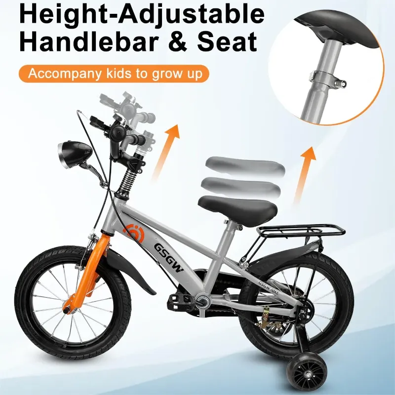 Photo 1 of 18" Kids Bike with Training Wheels, Height Adjustable Kids Bicycle with Headlight/Inflator//Protective Gears, Christmas Birthday New Year Xmas Gifts for Girls Boys Toddlers Kids 6 to 12 Years Old
