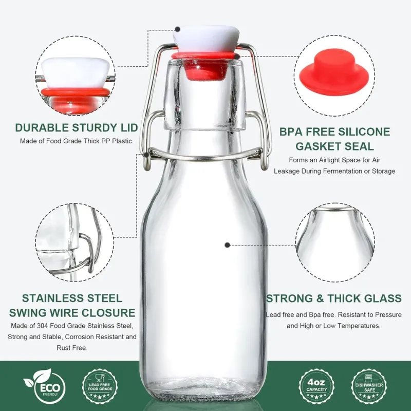 Photo 1 of 20 Set, 4 OZ Swing Top Glass Bottles - Flip Top Beer Brewing Bottles with Stopper