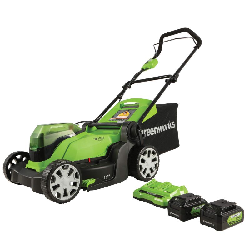 Photo 1 of ***missing batteries, and charger****Greenworks 48V (2 x 24V) 17" Cordless (Push) Lawn Mower (125+ Compatible Tools), (2) 4.0Ah Batteries and Dual Port Rapid Charger Included