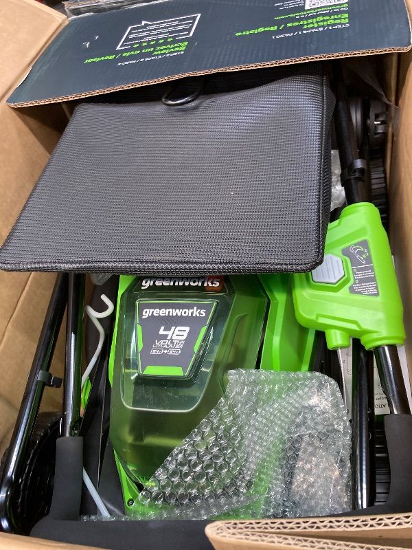 Photo 1 of ***missing batteries, and charger****Greenworks 48V (2 x 24V) 17" Cordless (Push) Lawn Mower (125+ Compatible Tools), (2) 4.0Ah Batteries and Dual Port Rapid Charger Included