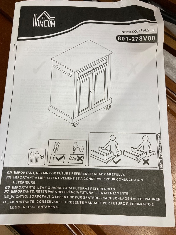 Photo 1 of ***MISSING HARDWARE AND WHEELS**HOMCOM Modern Kitchen Island on Wheels, Rolling Kitchen Cart with Drawer, Storage Cabinet, and 2 Towel Racks for Dining Room, Brown