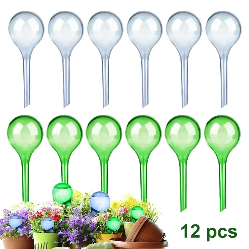 Photo 1 of 12 Pack Plant Watering Globes, Self Watering Bulbs for Indoor & Outdoor Plants. Hand-blown PVC material. White+Green

