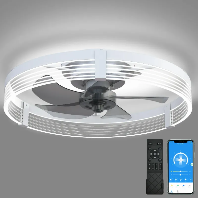 Photo 1 of ***MISSING WIRING***Low Profile Ceiling Fan with Lights: Modern Flush Mount Ceiling Fans with Lights and Remote Control, Dimmable LED 3 Color 6 Speeds Timing Reversible Blades Ceiling Fans for Bedroom Living Room, White
