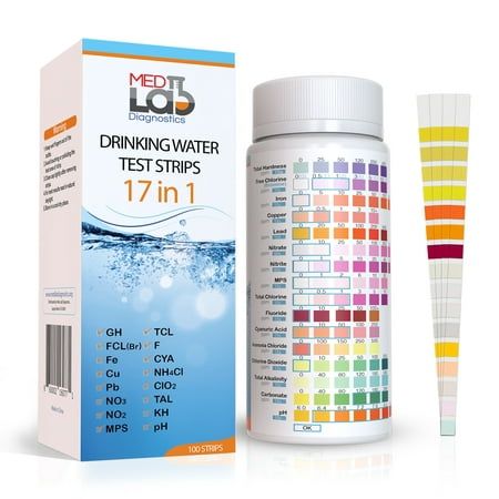 Photo 1 of 17 in 1 Drinking Water Testing Kit Strips(100ct) for Pool Spa Hot Tubs Tap and Well Water. Testing for Hardness Ph Chlorine Fluoride and More

