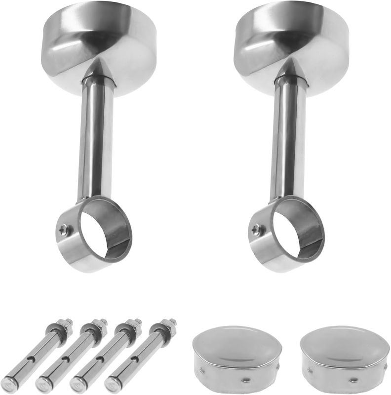 Photo 1 of 2 Pack Heavy Duty Stainless Steel Ceiling Mount Curtain Rod Bracket, Curtain Rod Holder, Shower Curtain Rod Holder, Wardrobe Pipe Flange Socket