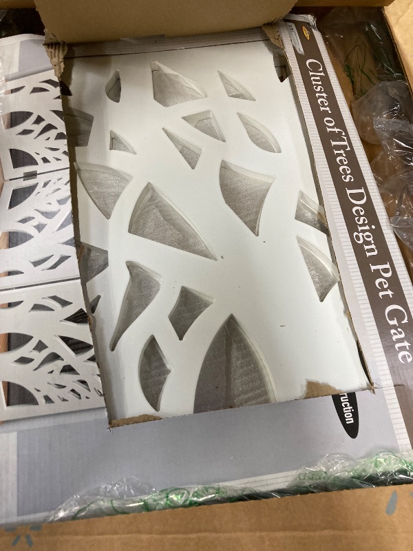 Photo 1 of **CRACKS IN ONE PANEL**White Floral Wood Pet Dog Gate Foldable Adjustable 3-Section Freestanding Extra Wide. Keeps Pets Safe Indoors/Outdoors - Fully Assembled
