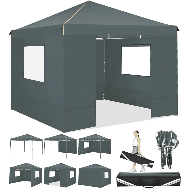 Photo 1 of ***DAMAGED FRAME/PARTS ONLY/NO CANOPY***COBIZI 10X10 Pop Up Canopy Tent for Party EZ Outdoor Canopy Portable Commercial Instant Canopy Shelter Tent Waterproof Gazebo Heavy Duty Canopy with 4 Sidewalls Carry Bag,Gray