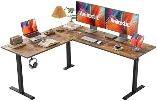 Photo 1 of 
Agilestic L Shaped Standing Desk Adjustable Height, Electric Corner Standing Desk, 63 x 55 inch Sit Stand Computer Table with Splice Board, Rustic Brown