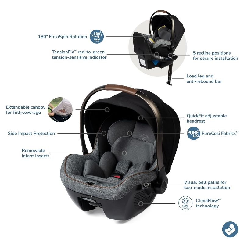 Photo 1 of Maxi-Cosi Peri 180 Rotating Infant Car Seat, Baby Car Seat Rotating Carseat, Swivel Car Seat, Onyx Wonder             