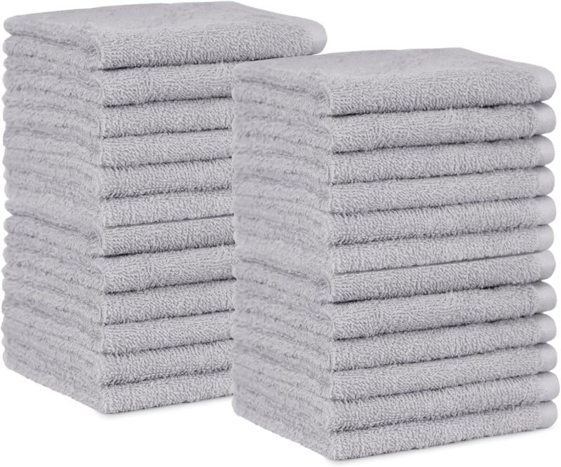 Photo 1 of Amazon Basics 100% Cotton Washcloths for Bathroom, Fast Drying Salon Towels, Soft and Highly Absorbent, 24-Pack, White, 12 x 12 inches