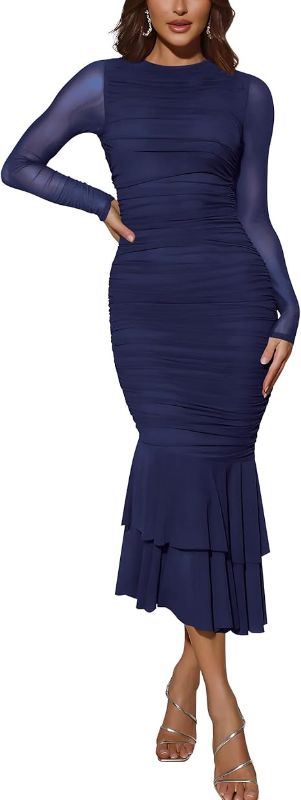 Photo 1 of Atizon Elegant Ruched Bodycon Evening Dresses for Women Cocktail Party Formal Maxi Mermaid Dress SIZE SMALL              
 