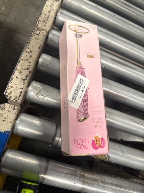 Photo 1 of Paris Hilton Electric Rhinestone Handheld Milk Frother with Double Coil Head Whisk and Gold Metal Stand, Battery Powered (2 AA Batteries Required but Not Included), Pink.