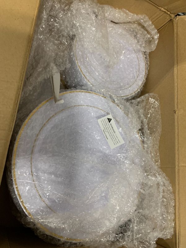 Photo 1 of I00000 200 Pcs Gold Plastic Plates - Disposable Party Plates Include 100 Dinner Plate and 100 Elegant Dessert Plate Perfect for Party, Holiday, Wedding & Birthday