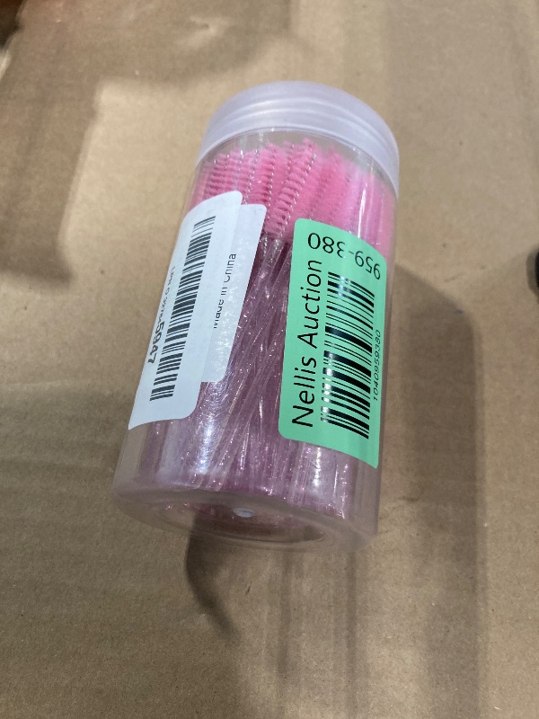 Photo 1 of 100 Pcs Disposable Mascara Wands, Crystal Eyebrow Spoolies Brush for Eyelash Extensions, Pink Lash Brushes with Container