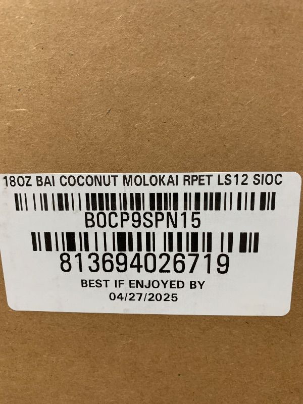 Photo 1 of Bai Antioxidant Infused Water Beverage, Molokai Coconut, with Vitamin C and No Artificial Sweeteners, 18 Fluid Ounce Bottle, 12 Pack