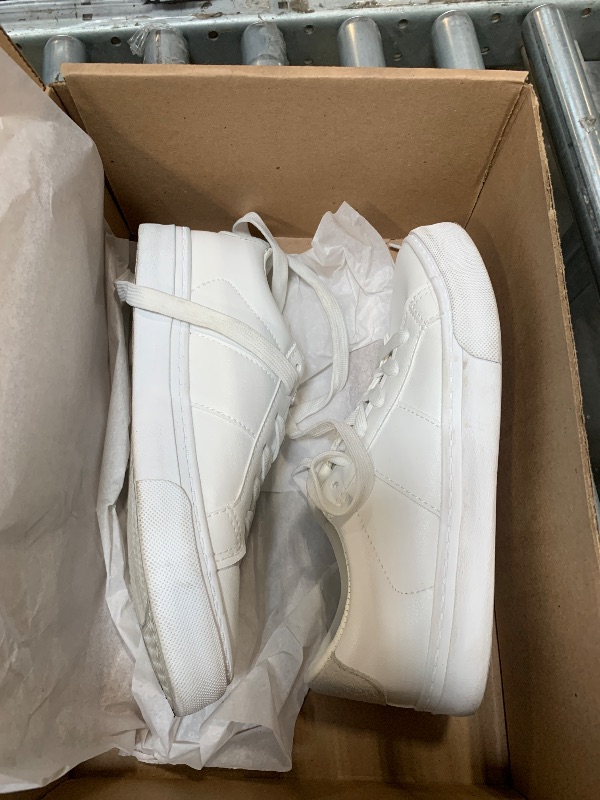 Photo 1 of Adokoo Women's Fashion Sneakers PU Leather Casual Shoes White Tennis Low Top Shoes Womens Lace Up Sneakers(White,US6.5)