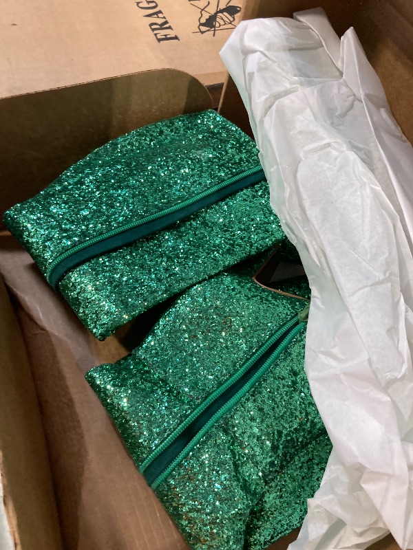 Photo 1 of Allegra K Women's Pointy Toe Sparkle Glitter Stiletto Heel Green Knee High Boots 9 M US