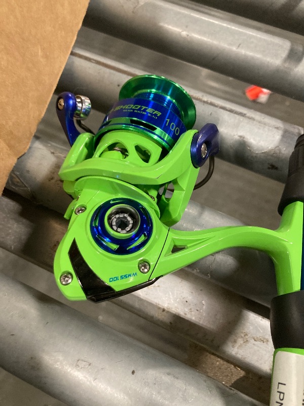 Photo 1 of **NO HANDLE**Lew's Wally Marshall Speed Shooter Spinning Reel and Fishing Rod Combo, 6-Foot 6-Inch 1-Piece IM6 Graphite Blank, Size 100 Reel, Right or Left-Hand Retrieve, Blue/Green