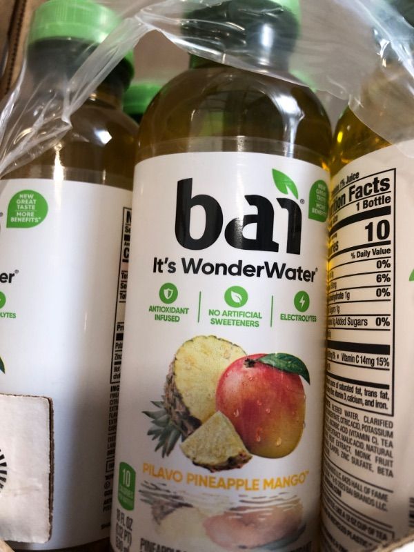 Photo 1 of Bai Antioxidant Infused Water Beverage, Pilavo Pineapple Mango, with Vitamin C and No Artificial Sweeteners, 18 Fluid Ounce Bottle, 12 Pack