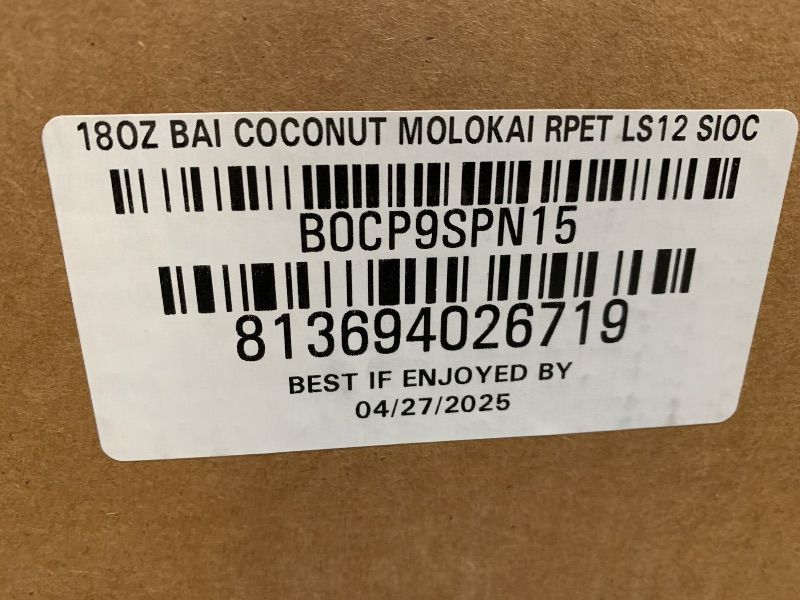 Photo 1 of Bai Antioxidant Infused Water Beverage, Molokai Coconut, with Vitamin C and No Artificial Sweeteners, 18 Fluid Ounce Bottle, 12 Pack