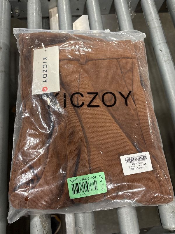 Photo 1 of KICZOY Corduroy Women's Winter High Rise Pant Casual Fall Wide Leg Elastic Waist Pants Office Pant for Work, S