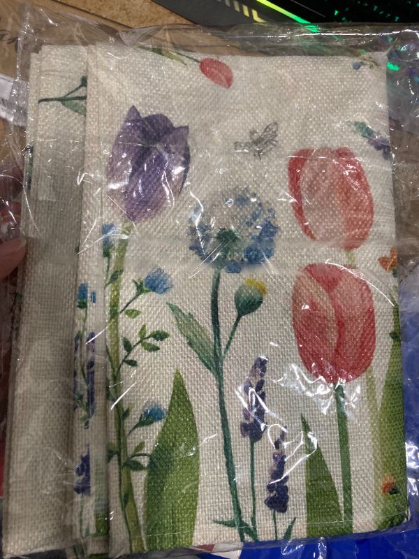 Photo 1 of Floral Table Runner 13"x72" Linen Cabinet Cover Off-White Cloth Tulip Lavender Dandelions, Watercolor Wildflowers Printed Table Shoulder, Valentine's Day Decor for Kitchen, Dining and Bedrooms