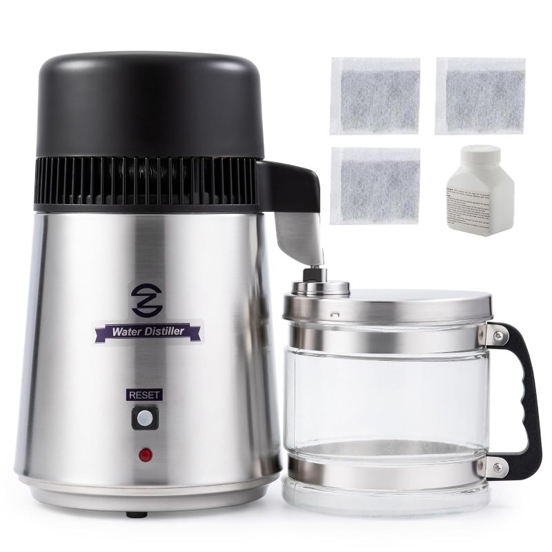 Photo 1 of **similar**CO-Z 4L Brushed Stainless Steel Countertop Distiller Machine, Home Distilled Water Maker with Glass Pot, Purifier to Make Clean Water