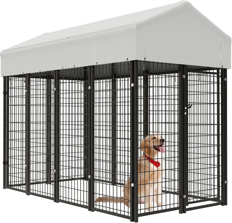 Photo 1 of  Outdoor Dog Kennel for Large Dogs, Heavy Duty Welded Wire Steel Dog Playpen Fence with Secure Lock, Pet Pen with UV-Resistant Waterproof Roof Cover for Outside