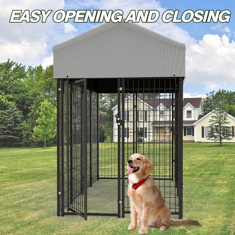 Photo 1 of  Outdoor Dog Kennel for Large Dogs, Heavy Duty Welded Wire Steel Dog Playpen Fence with Secure Lock, Pet Pen with UV-Resistant Waterproof Roof Cover for Outside