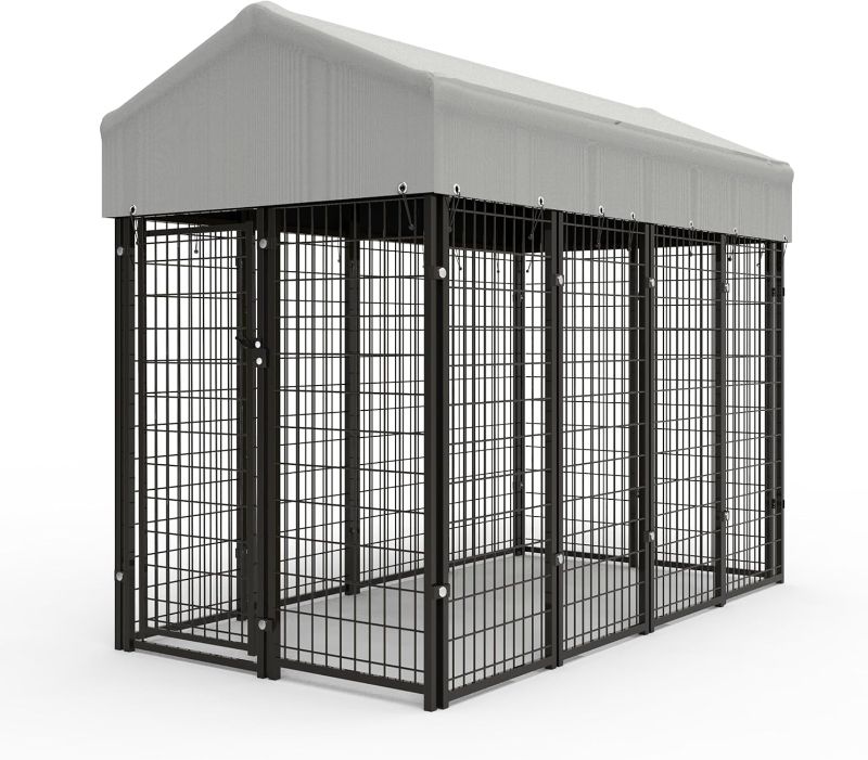 Photo 1 of  Outdoor Dog Kennel for Large Dogs, Heavy Duty Welded Wire Steel Dog Playpen Fence with Secure Lock, Pet Pen with UV-Resistant Waterproof Roof Cover for Outside