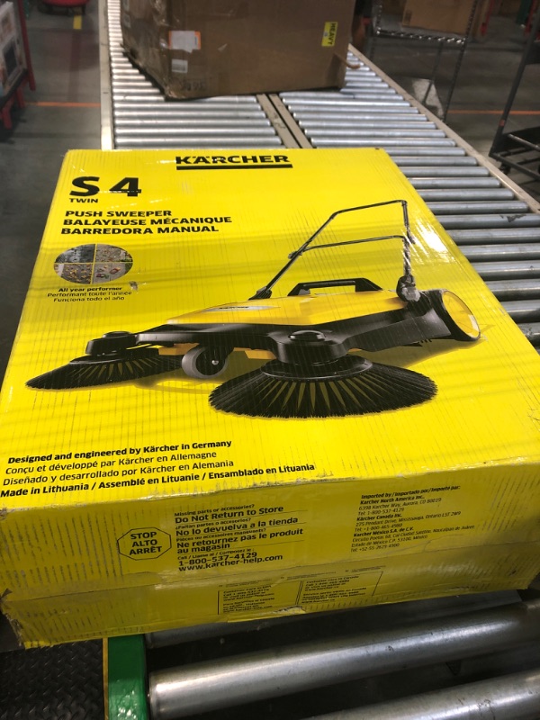 Photo 1 of ***USED AND DIRTY *** Kärcher - S 4 Twin Walk-Behind Outdoor Hand Push Sweeper - 5.25 Gallon Capacity - 26.8" Sweeping Width - Sweeps up to 26,000 ft²/Hour,Yellow