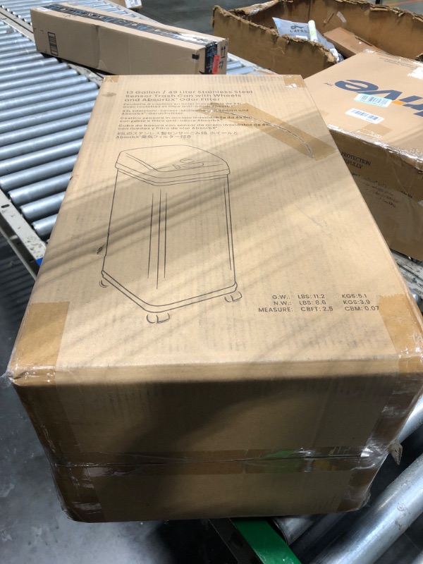 Photo 1 of 13 Gallon Sensor Garbage Can with Wheels and Odor Control System, Stainless Steel, Automatic Kitchen Bin and Office Trash Bin (Powered by Battery or Optional AC Adapter)