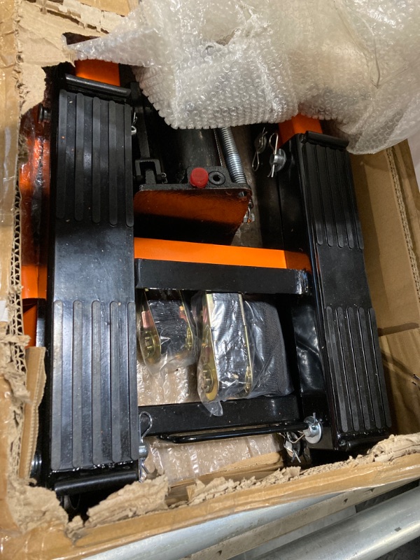 Photo 1 of VEVOR Hydraulic Motorcycle Lift Jack 1500 LBS Capacity ATV Scissor Lift Jack Portable Motorcycle Lift Table with 4 Wheels Hydraulic Foot-Operated Hoist Stand for Motorcycle ATV UTV Powersports