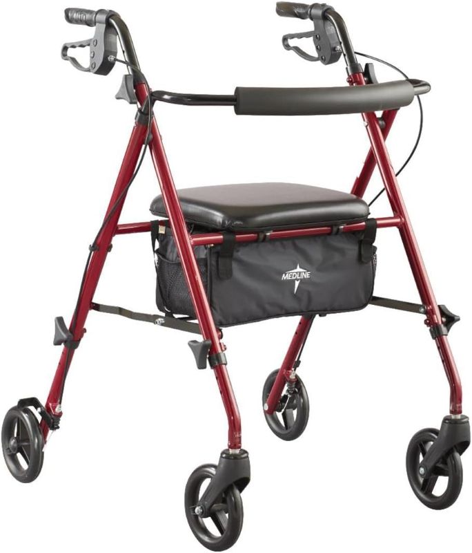 Photo 1 of 
Medline Superlight Folding Aluminum Mobility Rollator Walker, Red