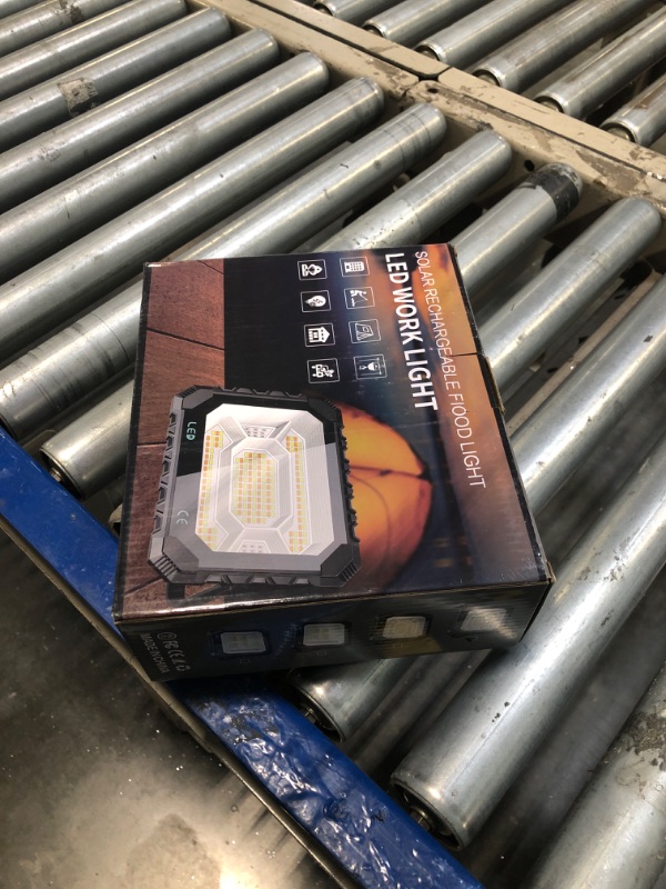 Photo 1 of AKOFUN 200W LED Solar Work Light Rechargeable, 16000LM Magnetic Worklight 3000K/4500K/6500K, 16000mAh Battery, IP66 Waterproof Portable Solar Outdoor Working Light for Emergency, Camping [Missing glass cover]