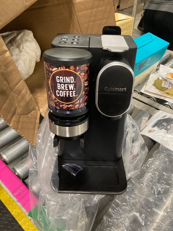 Photo 1 of ***VERY USED//DAMAGED// NO RETURN*** 
Cuisinart Single Serve Coffee Maker + Coffee Grinder, 48-Ounce Removable Reservoir, Black, DGB-2