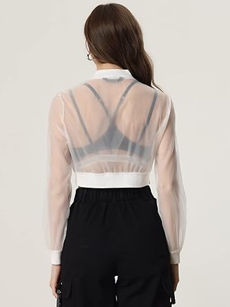 Photo 1 of Allegra K Chaqueta bomber para mujer, de manga larga, corta, malla transparente