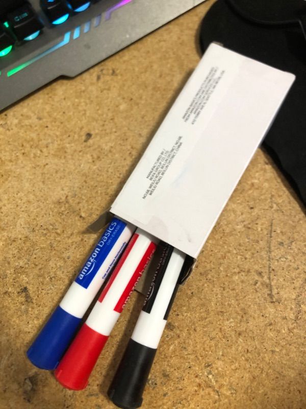 Photo 1 of Amazon Basics Dry Erase Markers For Whiteboards, Chisel Tip, Low-Odor, Black, Red, Blue, Pack of 3