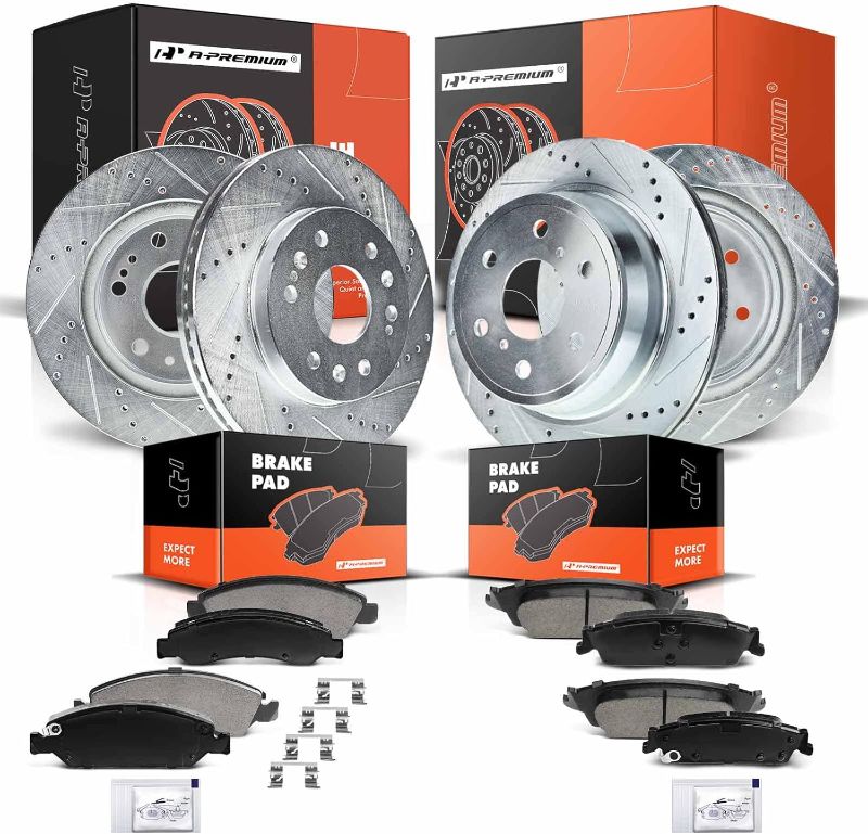 Photo 1 of A-Premium Front & Rear Drilled and Slotted Disc Brake Rotors + Ceramic Pads Kit Compatible with Select Chevy, GMC and Cadillac Models - Yukon/Escalade/Suburban/Tahoe 15-20, Silverado/Sierra 1500 04-08