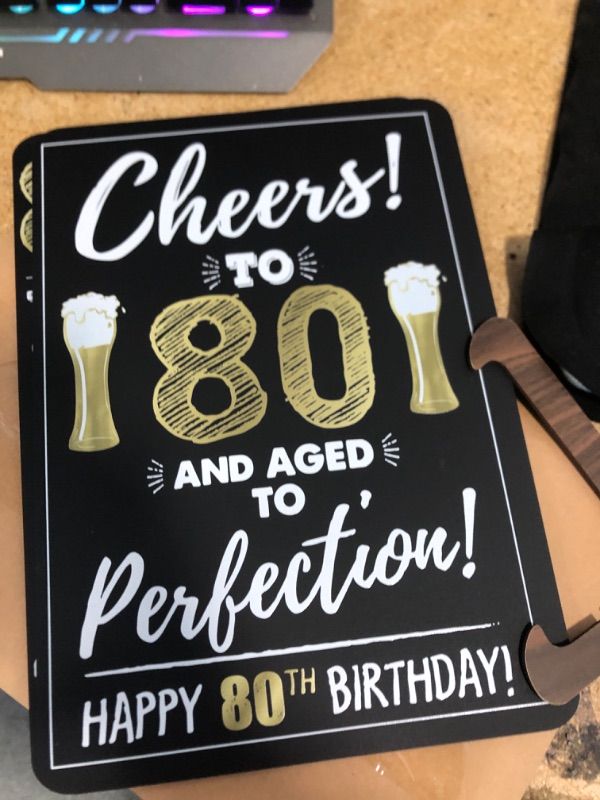 Photo 1 of 80th Birthday Decorations for Women Men, 80th Birthday Poster Anniversary Vintage Gifts, Acrylic 80th Table Sign with Stand Party Supplies, Black Gold, 2-Pack
