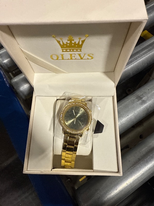 Photo 1 of OLEVS Men Automatic Watch Gold Watch Skeleton Luxury Dress Stainless Steel Strap 5 Hands Moon Phase Diamond Men Wrist Watches