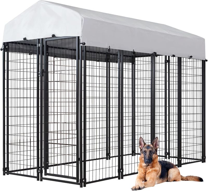 Photo 1 of 8'x4'x6' Large Outside Dog Kennel with Roof,Indoor Outdoor Dog Run Animal Enclosure Dog Pen House (Without Feeding Door, 8'L x 4'W x 6'H)