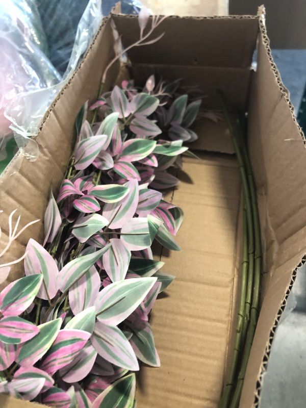 Photo 1 of Briful Faux Greenery Stems Artificial Branches for Vase 36'' Green Variegated Tradescantia Fake Plants Sprays for Home Decor Indoor Wedding Centerpiece, Set of 3