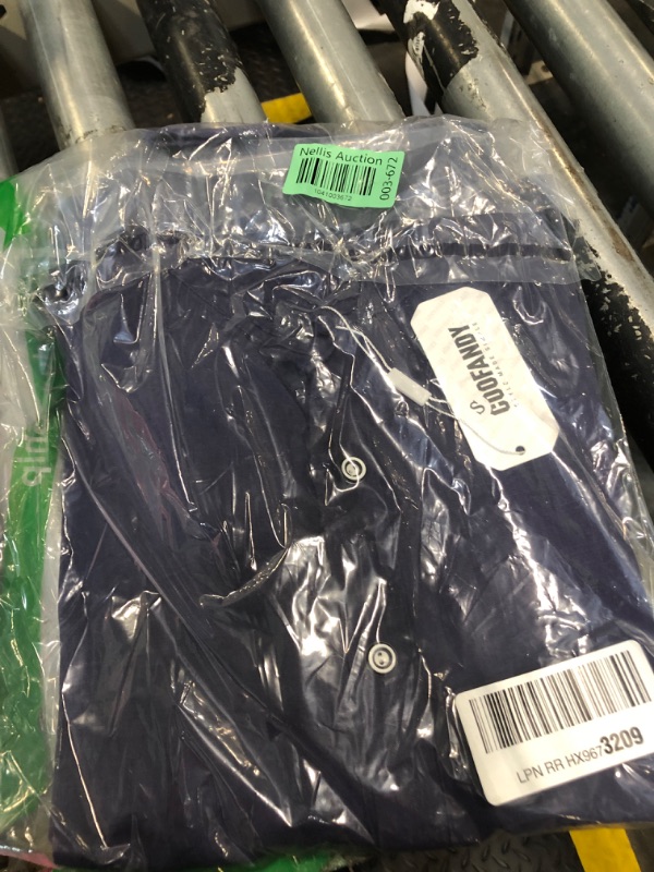 Photo 1 of COOFANDY Henley Shirts for Men Short Sleeve Casual Banded Collar Shirt Summer Beach Hippie T-Shirts Dark Blue