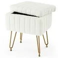 Photo 1 of ********** LID IS MISSING***** CONCETTA Footstools Ottoman Storage Bench, Vanity Faux Fur Padded Chair with Storage and Adjustable Feet for Makeup Bedroom Entryway, White.
