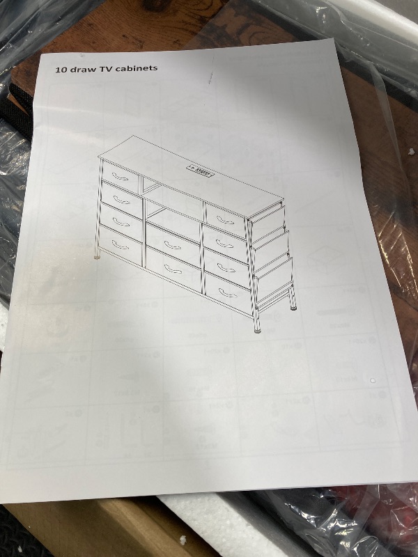 Photo 1 of 10 DRAW TV CABINETS TV Stand with 1o Fabric Drawers for TV, Entertainment Center with Charging Station & LED Lights, TV Media Console Table with 2 Open Storage Shelves for Living Room, Dorms, Wood Top, Brown