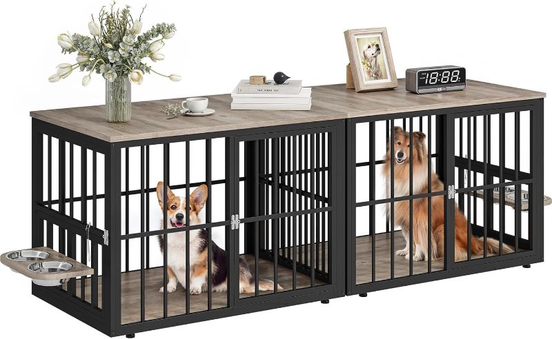 Photo 1 of ***IOMAGE FOR REFERENCE*** 38 Inch Heavy Duty Dog Crate Furniture with Multiple Secure Locks and Double Door, Wooden Dog Kennel End Table for Large Dogs, Indoor Decorative Dog Cage for Home Use, Aged Black